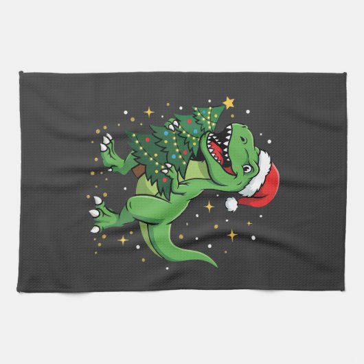 クリスマス恐竜サンタTレックス キッチンタオル (横)