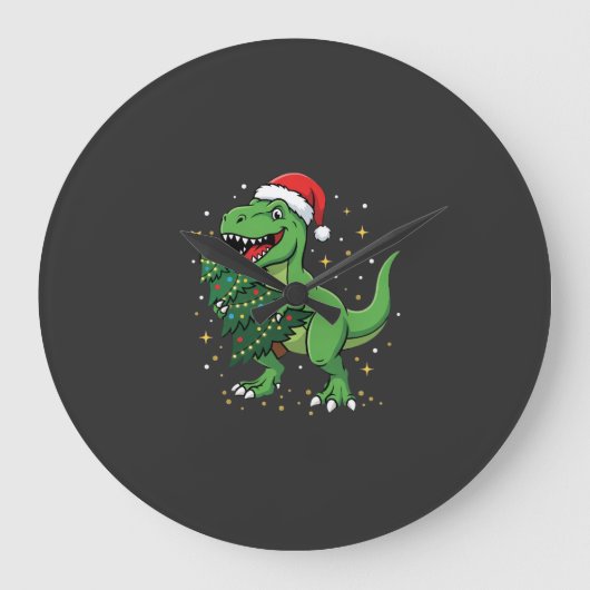 クリスマス恐竜サンタTレックス ラージ壁時計 (正面)