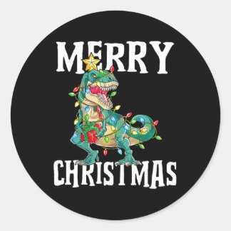 クリスマス恐竜ツリーレックスパジャマスクリスメリーマ ラウンドシール
