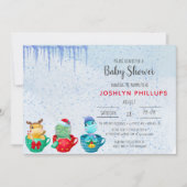 クリスマス恐竜ティーカップベビーシャワー招待状 (正面)