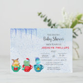 クリスマス恐竜ティーカップベビーシャワー招待状 (スタンド正面)