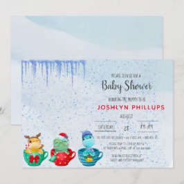 クリスマス恐竜ティーカップベビーシャワー招待状