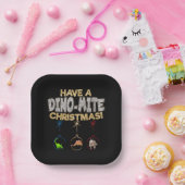 クリスマス恐竜ディノプン ペーパープレート (パーティー)
