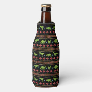 クリスマス恐竜ニット刺繍モノグラムの ボトルクーラー