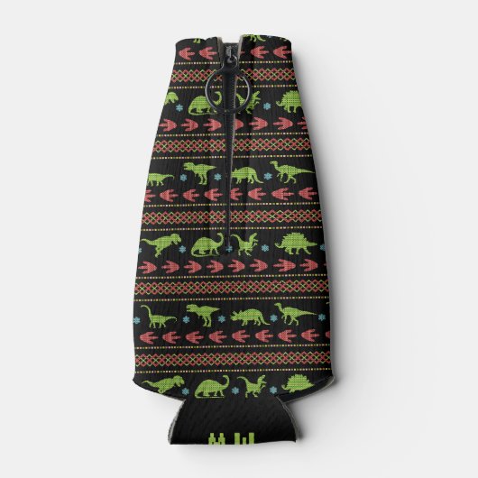 クリスマス恐竜ニット刺繍モノグラムの ボトルクーラー (裏面)