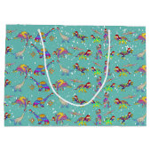 クリスマス恐竜パターンの名前の追加 ラージペーパーバッグ (裏面)