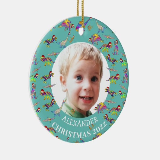 クリスマス恐竜パーソナライズされた写真2022セラミック セラミックオーナメント (右)