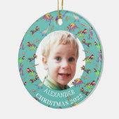 クリスマス恐竜パーソナライズされた写真2022セラミック セラミックオーナメント (左)