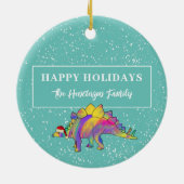 クリスマス恐竜パーソナライズされた写真2022セラミック セラミックオーナメント (裏面)