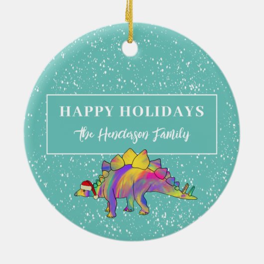 クリスマス恐竜パーソナライズされた写真2022セラミック セラミックオーナメント (裏面)