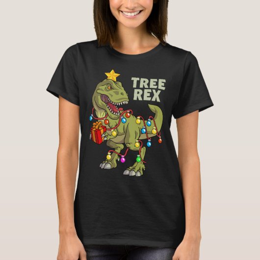 クリスマス恐竜ライトツリーレックス Tシャツ (正面)