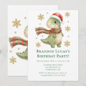 クリスマス恐竜子供の誕生日パーティー 招待状 (正面/裏面)
