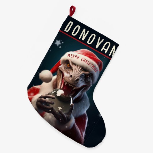 クリスマス恐竜 ラージクリスマスストッキング (正面 (吊り時))