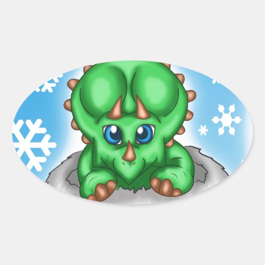 クリスマス恐竜 楕円形シール (正面)