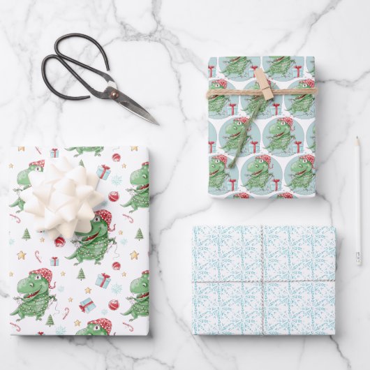 クリスマス恐竜Tレックス ラッピングペーパーシート (正面)
