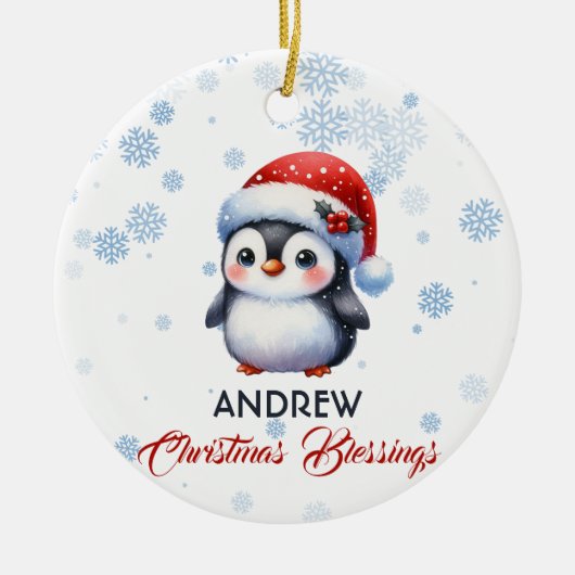 クリスマス恵みかわいいペンギンオーナメント セラミックオーナメント (正面)