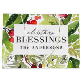 クリスマス恵みの水の色の葉がパーソナライズ ラージペーパーバッグ (裏面)