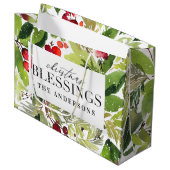 クリスマス恵みの水の色の葉がパーソナライズ ラージペーパーバッグ (正面アングル)