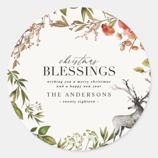 クリスマス恵みの水彩紅葉ホリデー ラウンドシール (正面)