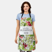 クリスマス恵みの水色の葉 エプロン (着用した状態)