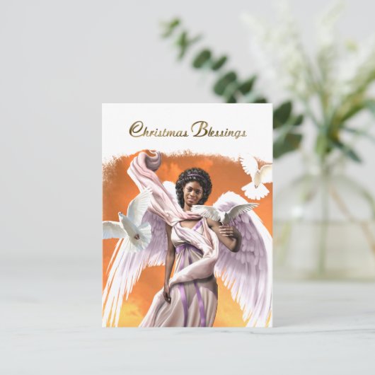 クリスマス恵みアフリカンアメリカン・エンジェル シーズンポストカード (スタンド正面)