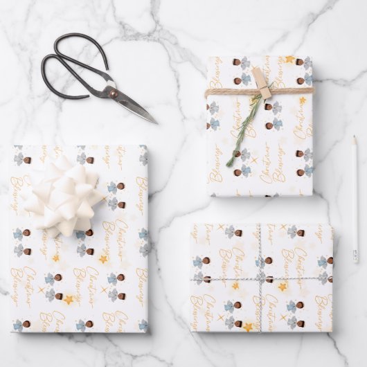 クリスマス恵みエンジェルラッピング紙 – ボーイズ ラッピングペーパーシート (正面)