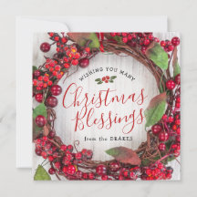 クリスマス恵みカードとホリーリース