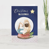 クリスマス恵みスノーグローブ聖なる家族（星付き） カード (正面)