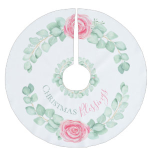 クリスマス恵みフローラユーカリプトゥスウォーターカラー ブラッシュドポリエステルツリースカート