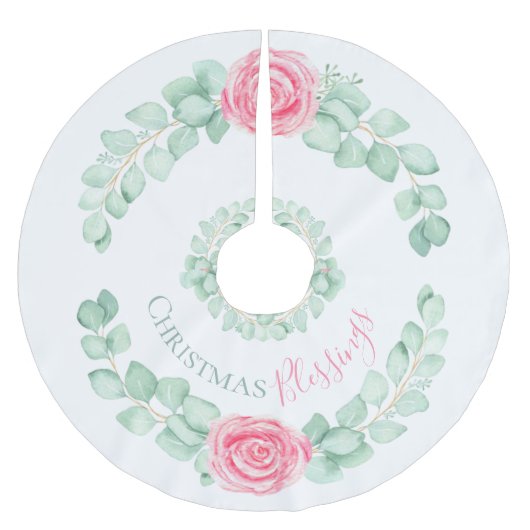 クリスマス恵みフローラユーカリプトゥスウォーターカラー ブラッシュドポリエステルツリースカート (正面)