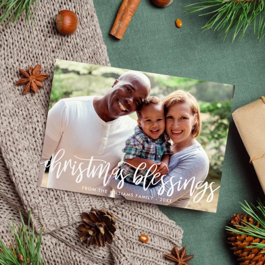 クリスマス恵みブラシスクリプトファミリーフォト シーズンカード