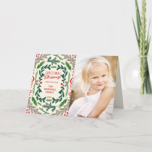 クリスマス恵み写真ホリデーグリーティングカード シーズンカード (正面)