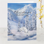 クリスマス恵み冬の風景と白キツネ カード (黄色い花)