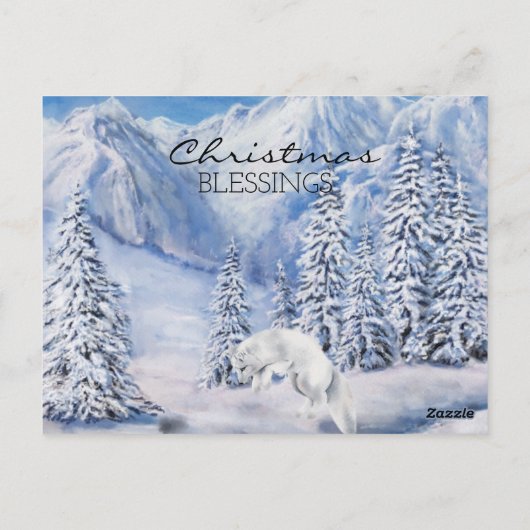 クリスマス恵み冬の風景と白キツネ ポストカード (裏面)