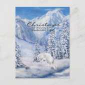 クリスマス恵み冬の風景と白キツネ ポストカード (正面)