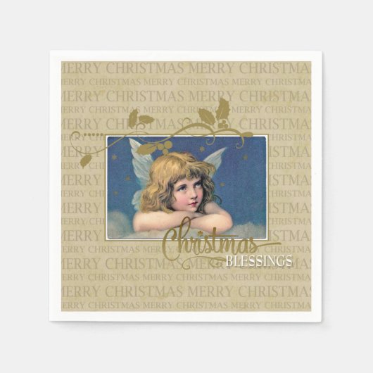クリスマス恵み天使 スタンダードカクテルナプキン (正面)