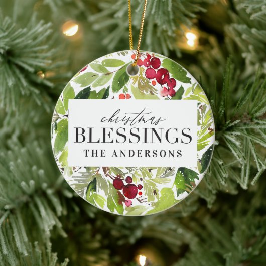 クリスマス恵み水彩リース写真 セラミックオーナメント (ツリー)