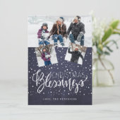 クリスマス恵み素朴な3フォトコラージュ海軍 シーズンカード (スタンド正面)