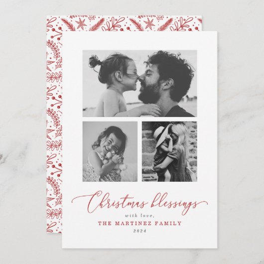 クリスマス恵み赤いスクリプト複数写真 シーズンカード (正面/裏面)