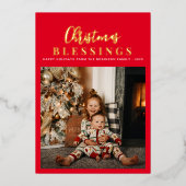 クリスマス恵み金ゴールドスクリプトホリデーカード 箔シーズンカード (正面)