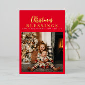 クリスマス恵み金ゴールドスクリプトホリデーカード 箔シーズンカード (立ち正面)