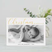 クリスマス恵み金ゴールドフォイル生まれたばかりのベビー写真 箔シーズンカード (立ち正面)