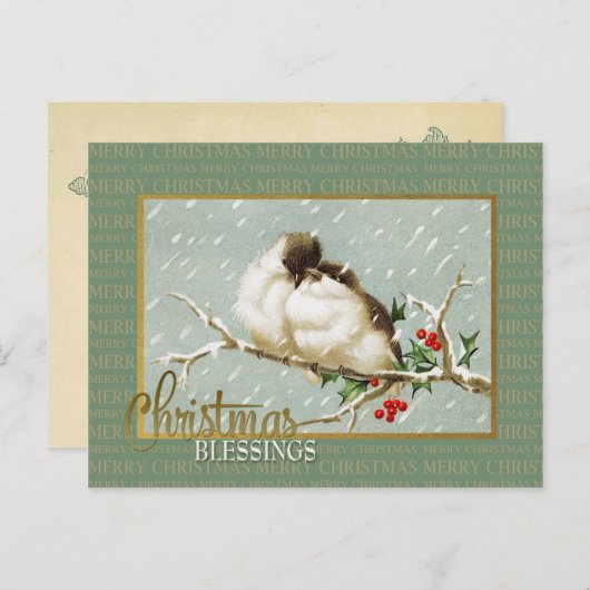 クリスマス恵みSnowBirdsヴィンテージ再生 シーズンポストカード (正面/裏面)