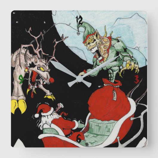 クリスマス悪夢スクエアウォールクロック スクエア壁時計 (正面)