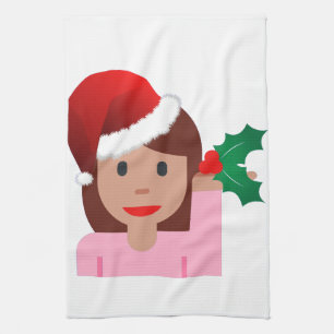 クリスマス情報ガール絵文字 キッチンタオル
