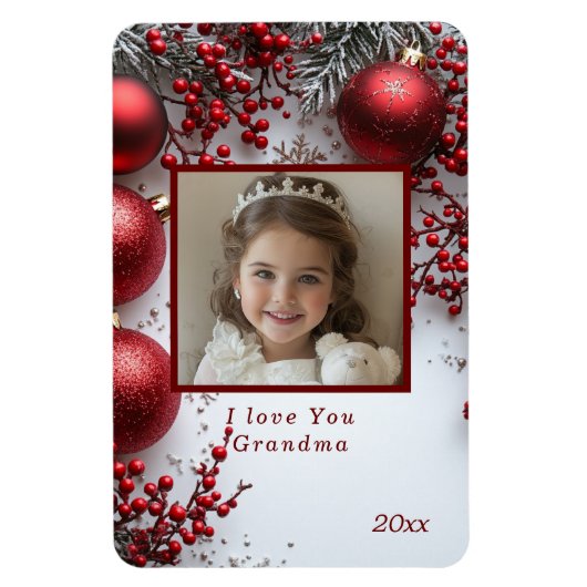 クリスマス愛おばあちゃん赤いオーナメント マグネット (縦)