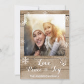 クリスマス愛の平和ジョイ素朴な木のフォトカード シーズンカード (正面)