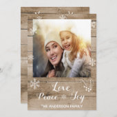 クリスマス愛の平和ジョイ素朴な木のフォトカード シーズンカード (正面/裏面)