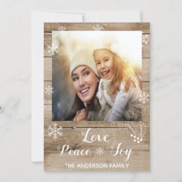 クリスマス愛の平和ジョイ素朴な木のフォトカード シーズンカード