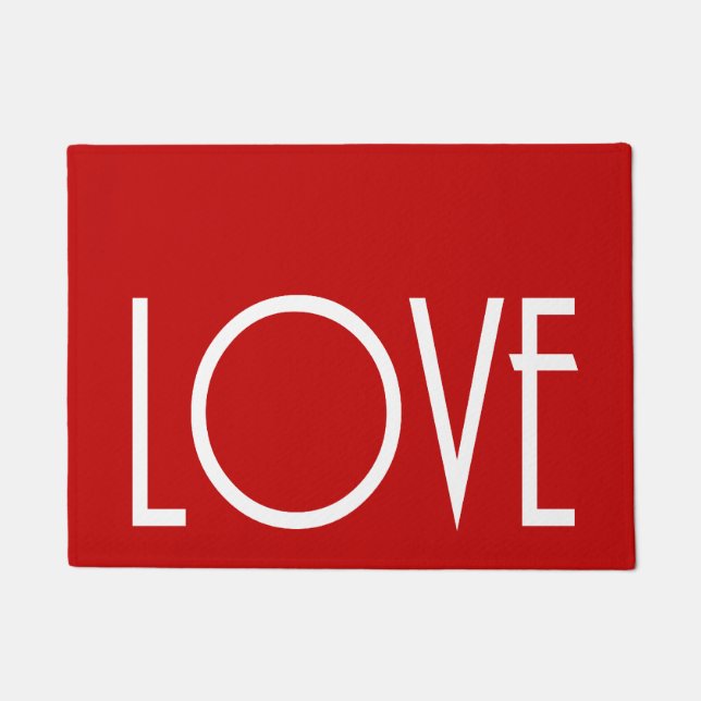 クリスマス愛の赤の背景の休日の書式 ドアマット (正面)